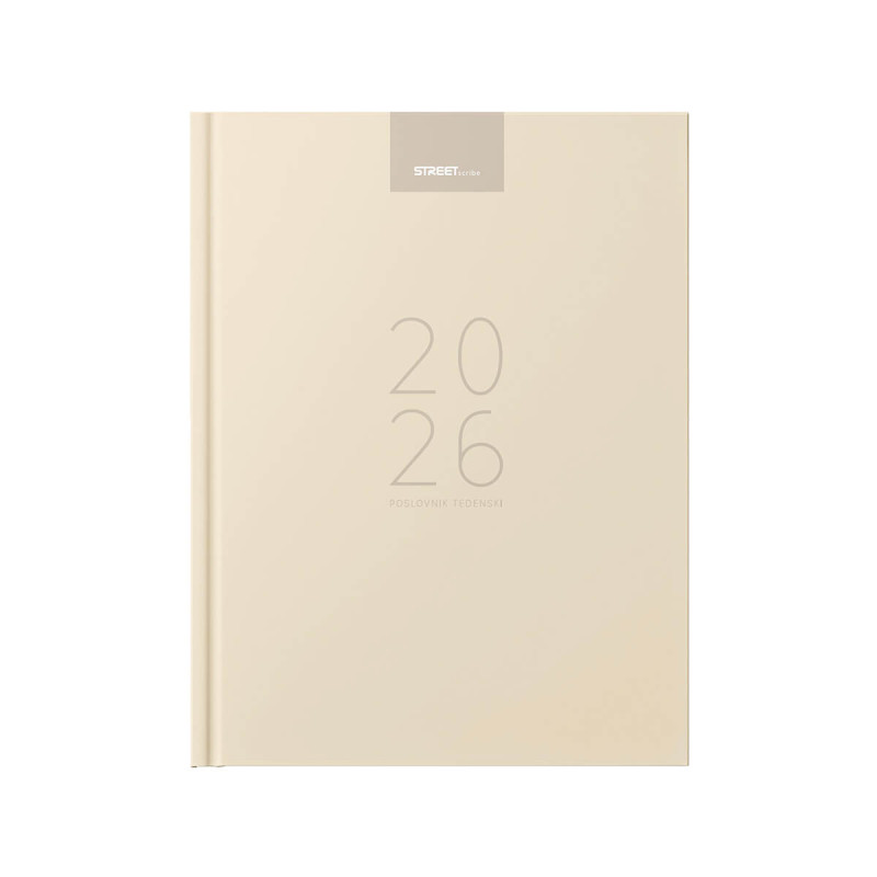 Poslovnik, tedenski z datumi, 20 x 26,9 cm, črte, 192 strani, 80g beli papir, bež, 2026