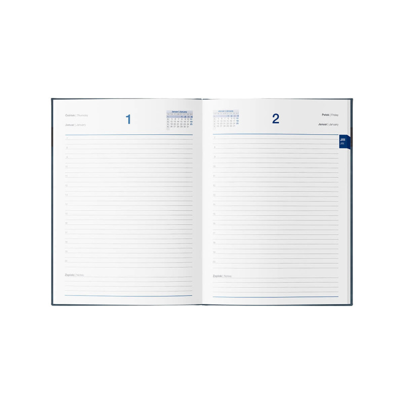 Dnevnik, z datumi, 17,2 x 24,3 cm, črte, 192 strani, 80g beli papir, črn, 2026