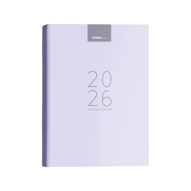 Dnevnik, z datumi, 17,2 x 24,3 cm, črte, 192 strani, 80g beli papir, vijola, 2026