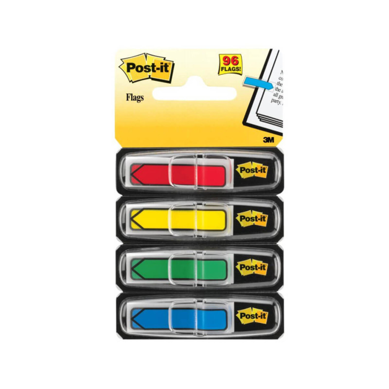 Označevalci, 3M Post-it, 683-4AR, 12x43mm, v obliki puščice, 24 lističev v 4 različnih barvah
