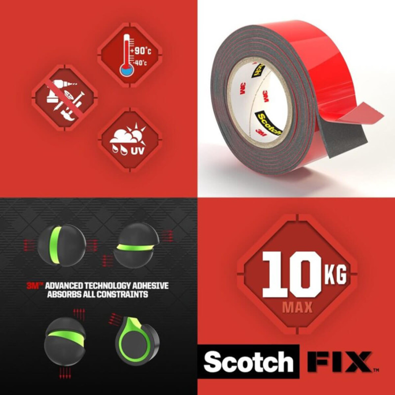 Obojestranski lepilni trak Scotch-Fix, 19mm x 1,5M, montažni Extreme 3M, do 10kg