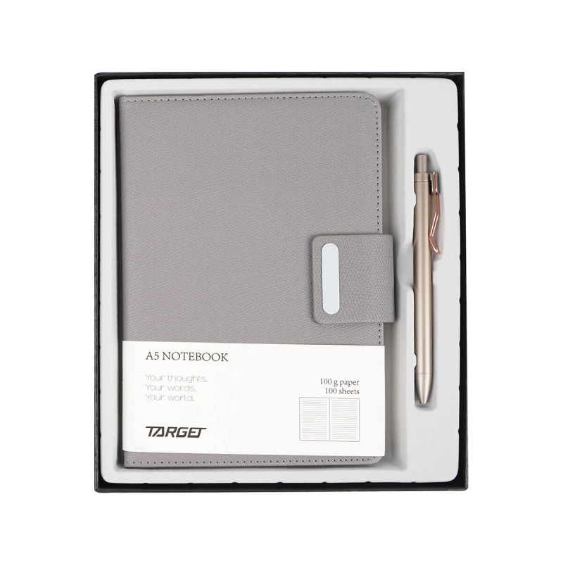 Darilni Set Zvezek A5 Z Zaponko In Svinčnikom Siva 29470