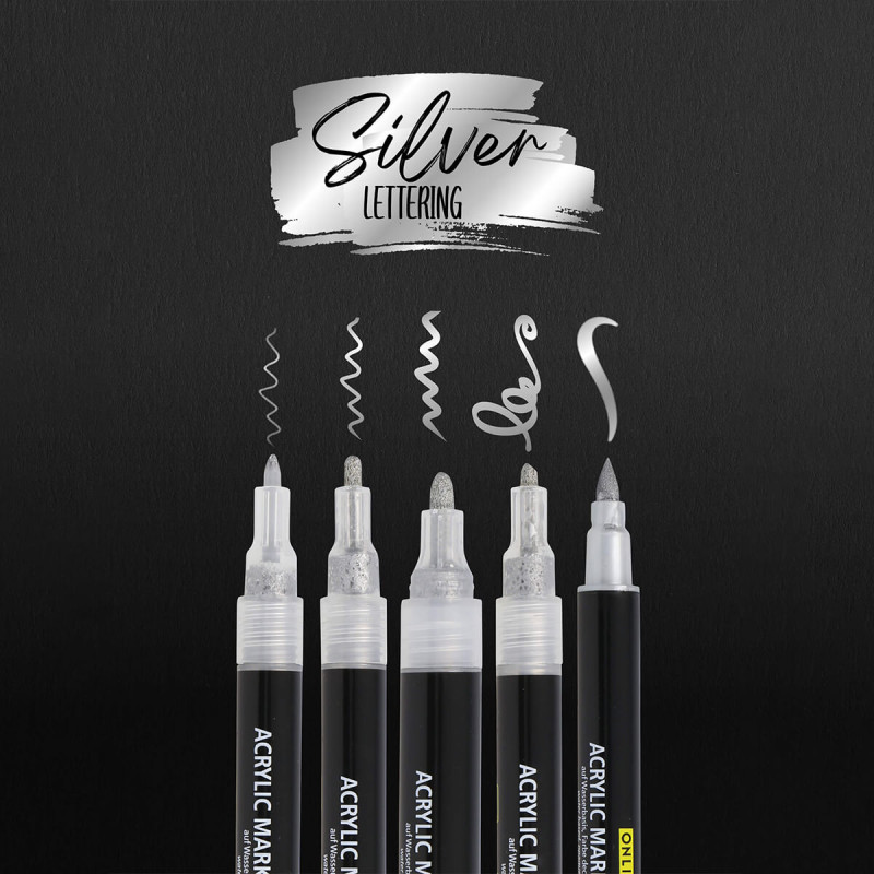 Flomastri Online, Silver Lettering, 5 kos, v kartonski embalaži