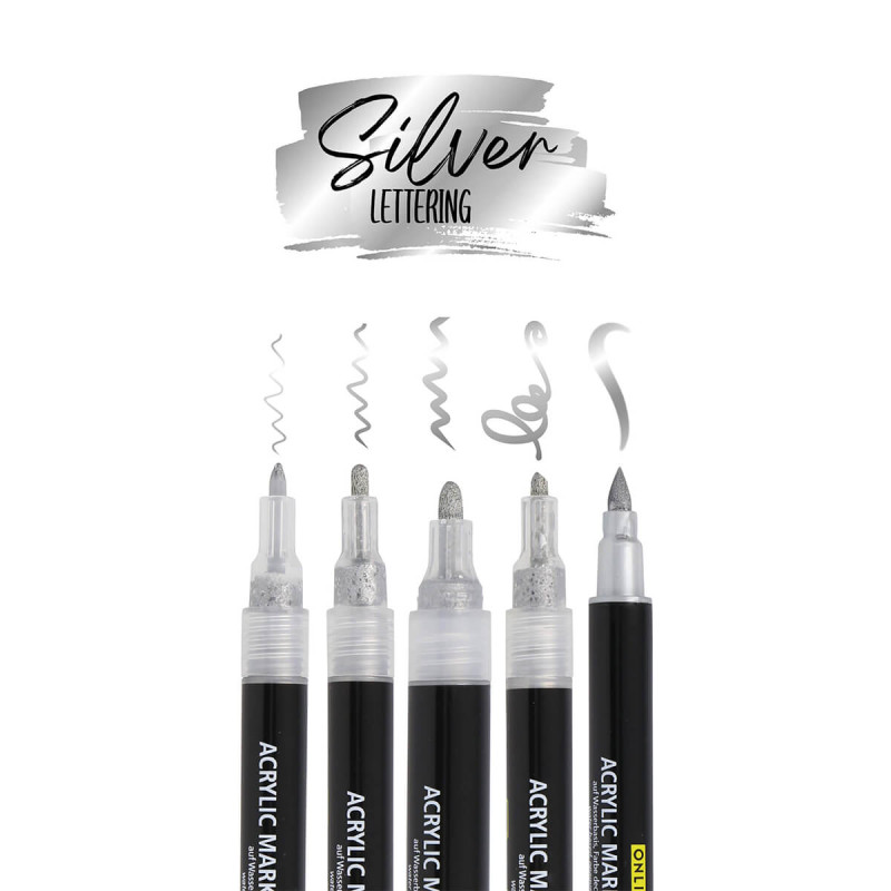 Flomastri Online, Silver Lettering, 5 kos, v kartonski embalaži