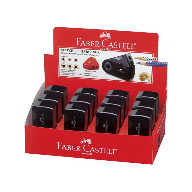 Faber-Castell Sleeve Temperamatite Doppio Nero, Per Matite Diametro 8 E 10 Mm, Con Contenitore