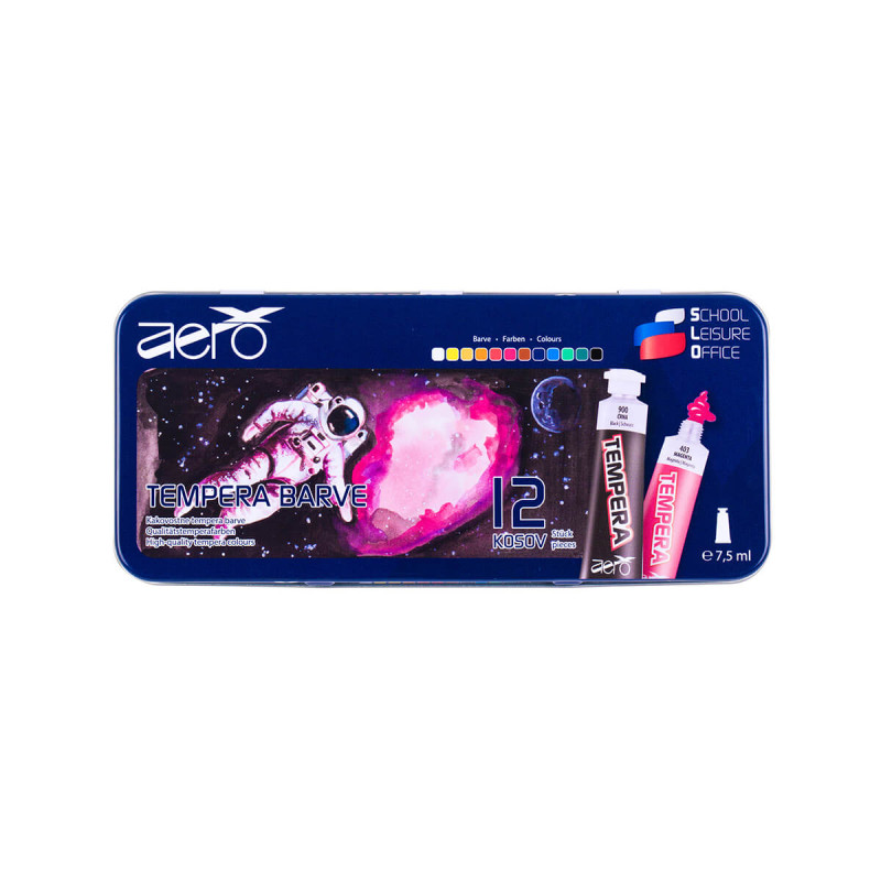 Tempera barve, Aero, 7,5 ml, 12 kom v kovinski škatli, motiv A