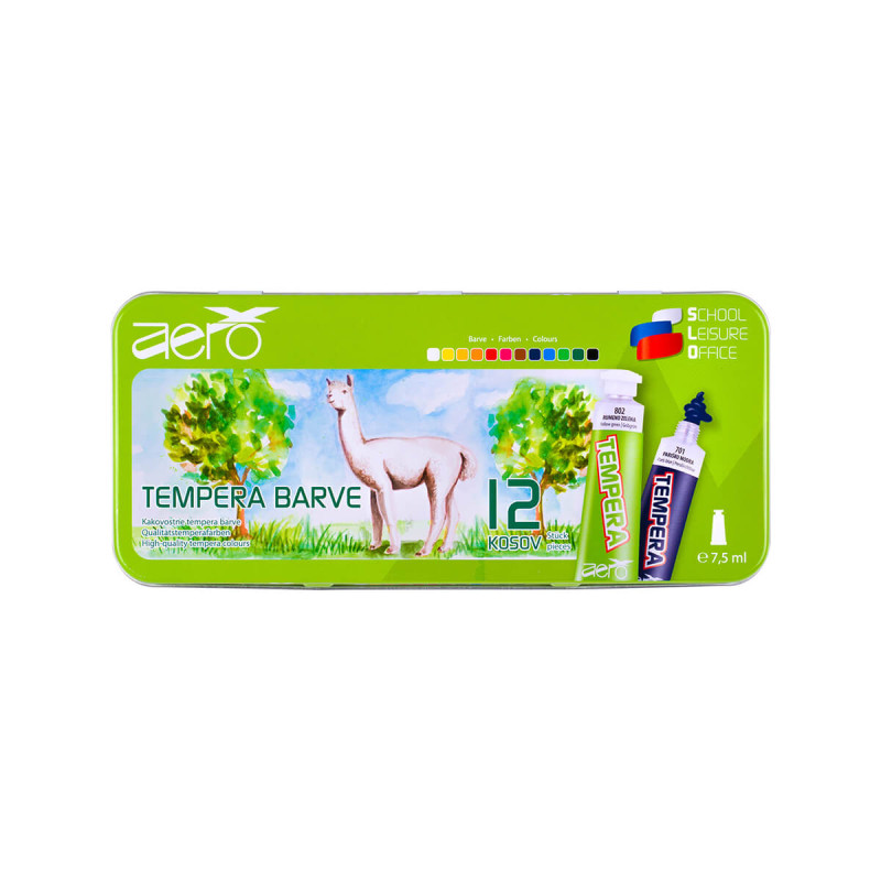 Tempera barve, Aero, 7,5 ml, 12 kom v kovinski škatli, motiv A