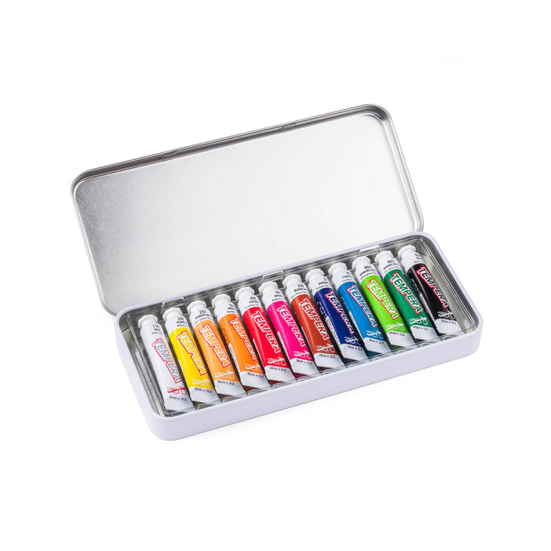 Tempera barve, Aero, 7,5 ml, 12 kom v kovinski škatli, motiv A