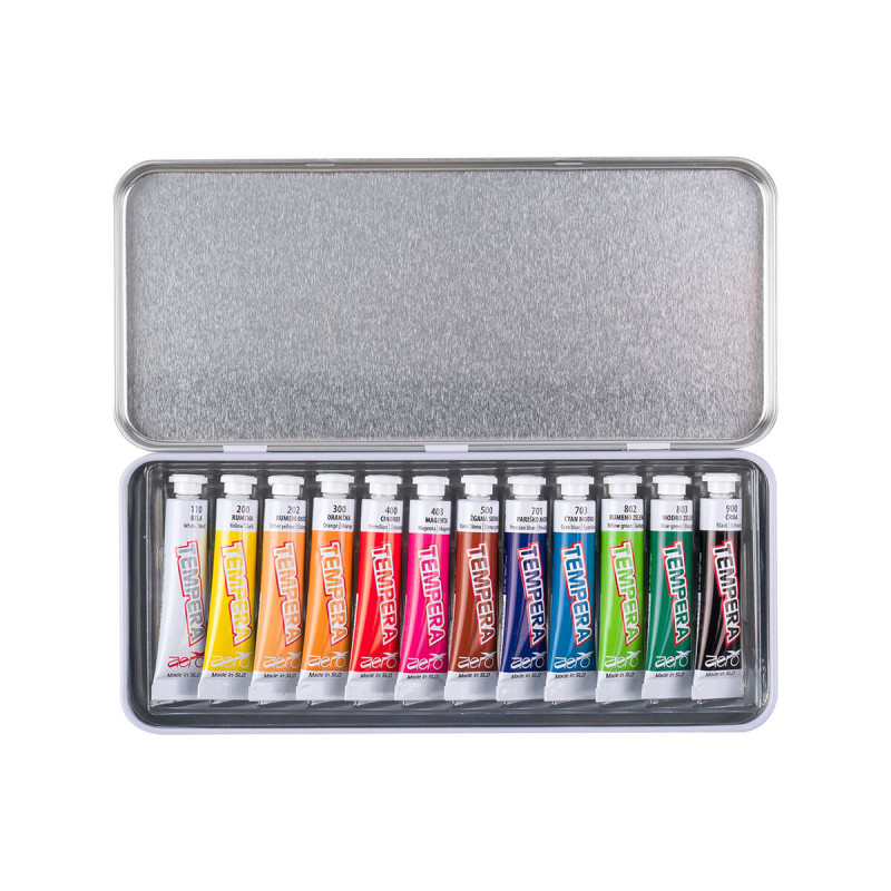 Tempera barve, Aero, 7,5 ml, 12 kom v kovinski škatli, motiv KAMELEON