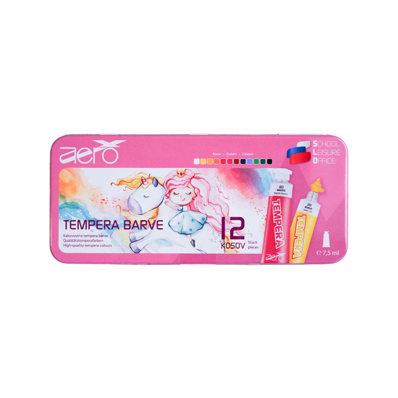 Tempera barve, Aero, 7,5 ml, 12 kom v kovinski škatli, motiv KAMELEON