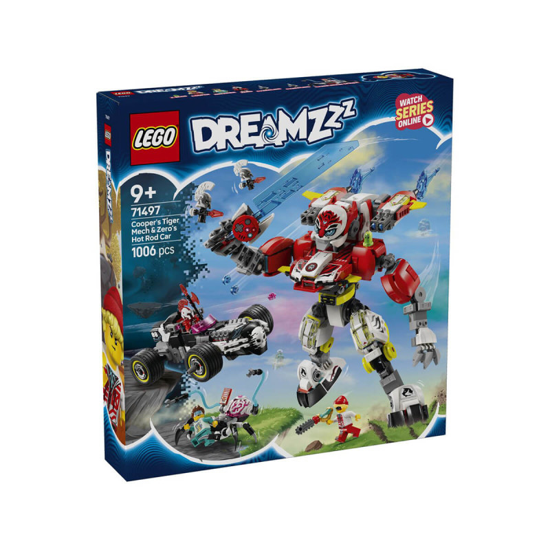 LEGO  DreamZzz 71497 Cooperjev robotski oklep tigra in Zerojev dirkalnik Hot Rod