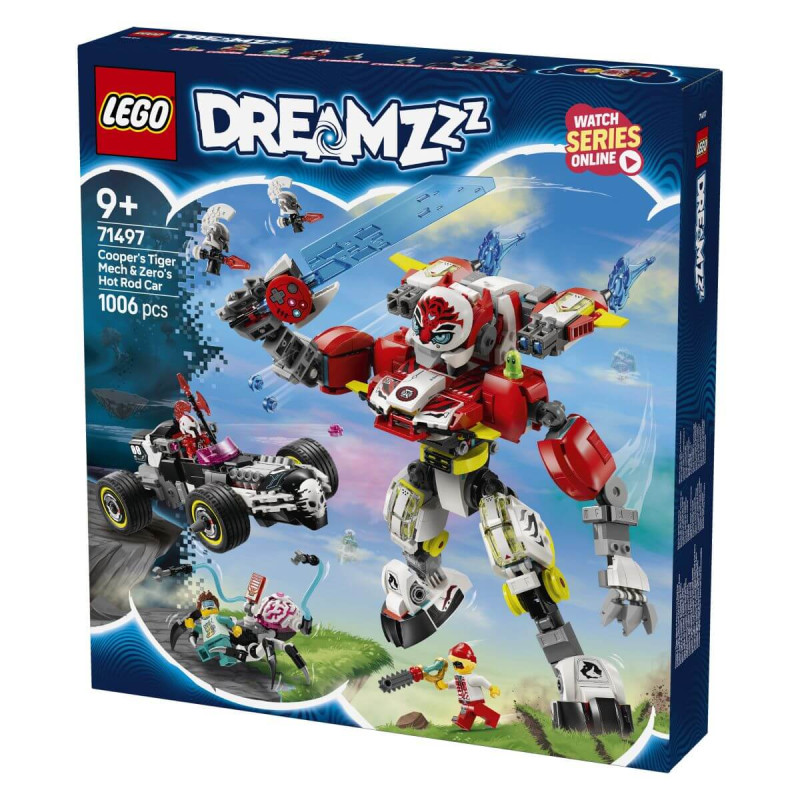LEGO  DreamZzz 71497 Cooperjev robotski oklep tigra in Zerojev dirkalnik Hot Rod