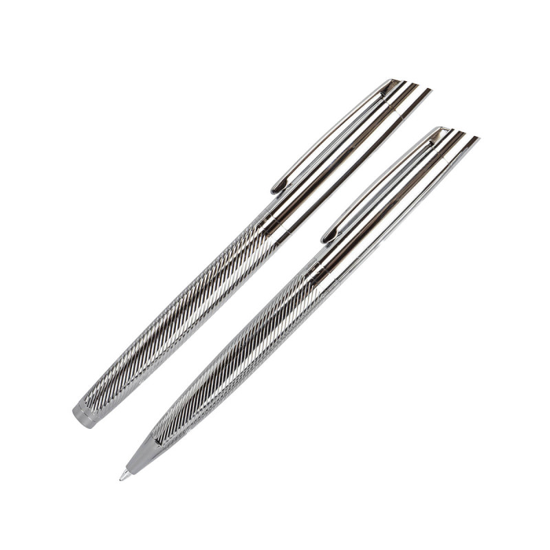 Pisalni set Wellington, vsebuje kemični svinčnik in rollerball, v darilnem pakiranju, srebrn.