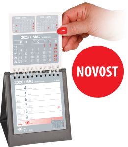Namizni tedenski koledar Alfa s PVC podstavkom 2026, temno siv