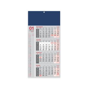 Stenski koledar, 4-mesečni poslovni, lepljen, moder, 2027, 201241-1, 30 x 63