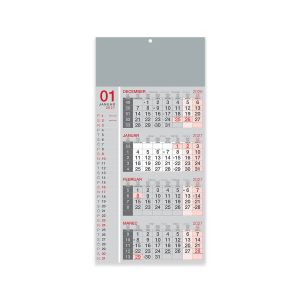 Stenski koledar, 4-mesečni poslovni, lepljen, siv, 2027, 201241-2, 30 x 63