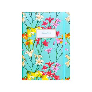 Blok, trde platnice, Tokyo garden, črtan, turkiz, 14X20, 80gsm papir slonokoščene barve, 80 listni,o