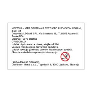 Igra Memory, s svetlobnimi in zvočnimi efekti, Legami