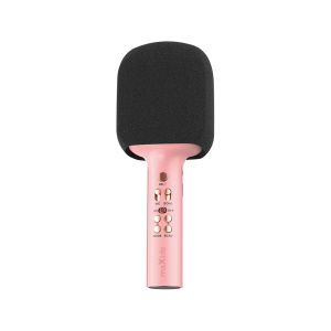 Mikrofon z Blutooth zvočnikom 5.0, funkcija karaoke, modelator zvoka, eko efekt, doseg 10m, roza.