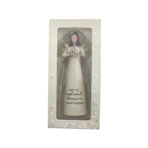 Keramični angel z napisom Naj te angel varuh spremlja na vsakem koraku, 11 cm.