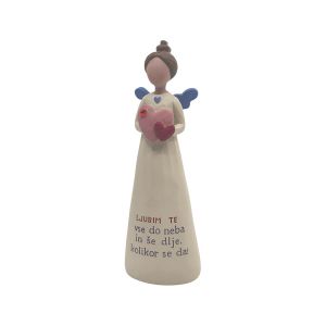 Keramični angel z napisom Ljubim te vse do neba in še dlje, kolikor se da!, 11 cm.