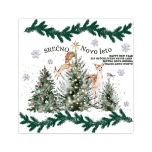 Komplet 10 kvadratnih voščilnic z novoletnim motivom, dimenzija 15x15 cm