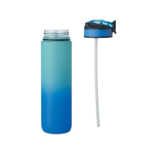 Flaška športna RPET s slamico, časovne oznake, enoročno odpiranje, varnostna zaponka, brez BPA, 1l