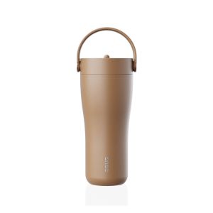 Eleganten velik termo lonček Carry z zložljivo slamico + ščetka za čiščenje slamice 600 ml, toffee