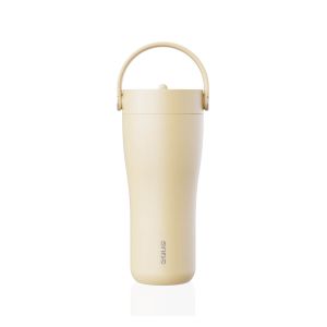 Eleganten velik termo lonček Carry z zložljivo slamico + ščetka za čiščenje slamice 600 ml, butter