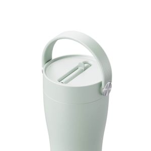 Eleganten velik termo lonček Carry z zložljivo slamico + ščetka za čiščenje slamice 600 ml, mint