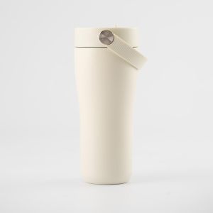 Eleganten velik termo lonček Carry z zložljivo slamico + ščetka za čiščenje slamice 600 ml, sand