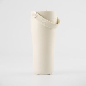 Eleganten velik termo lonček Carry z zložljivo slamico + ščetka za čiščenje slamice 600 ml, sand
