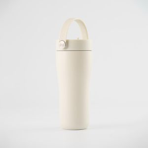 Eleganten velik termo lonček Carry z zložljivo slamico + ščetka za čiščenje slamice 600 ml, sand