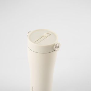 Eleganten velik termo lonček Carry z zložljivo slamico + ščetka za čiščenje slamice 600 ml, sand