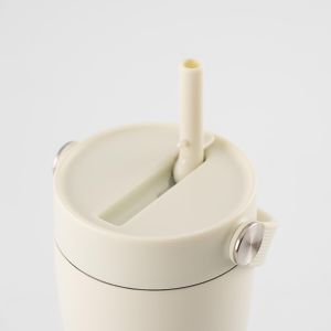 Eleganten velik termo lonček Carry z zložljivo slamico + ščetka za čiščenje slamice 600 ml, sand