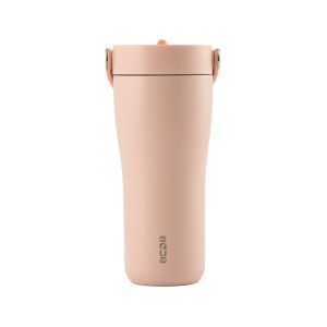 Eleganten velik termo lonček Carry z zložljivo slamico + ščetka za čiščenje slamice 600 ml, rose