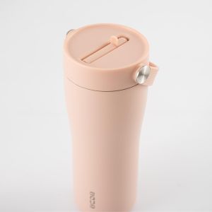 Eleganten velik termo lonček Carry z zložljivo slamico + ščetka za čiščenje slamice 600 ml, rose
