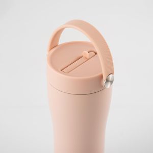 Eleganten velik termo lonček Carry z zložljivo slamico + ščetka za čiščenje slamice 600 ml, rose