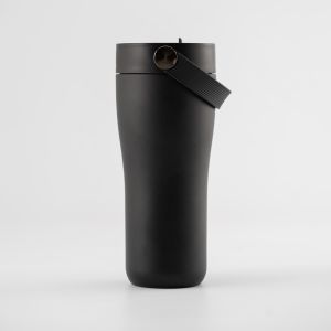 Eleganten velik termo lonček Carry z zložljivo slamico + ščetka za čiščenje slamice 600 ml, black
