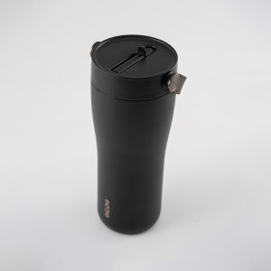 Eleganten velik termo lonček Carry z zložljivo slamico + ščetka za čiščenje slamice 600 ml, black
