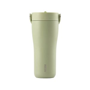 Eleganten velik termo lonček Carry z zložljivo slamico + ščetka za čiščenje slamice 600 ml, matcha
