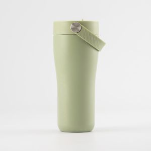 Eleganten velik termo lonček Carry z zložljivo slamico + ščetka za čiščenje slamice 600 ml, matcha