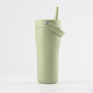 Eleganten velik termo lonček Carry z zložljivo slamico + ščetka za čiščenje slamice 600 ml, matcha