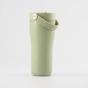 Eleganten velik termo lonček Carry z zložljivo slamico + ščetka za čiščenje slamice 600 ml, matcha