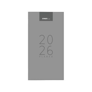 Planer, 8 x 16 cm, črte, 144 strani, 80g beli papir, siv, 2026