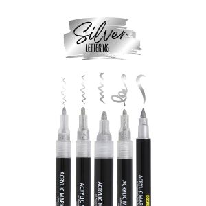 Flomastri Online, Silver Lettering, 5 kos, v kartonski embalaži