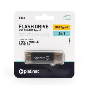USB ključ Platinet 64GB 3.2 + type C, 2v1, črn
