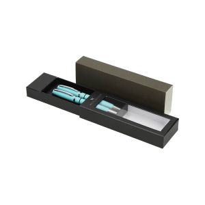 Set pisal TOLEDO, kemični in roler v darilni škatli, kovinski, turkizne barve