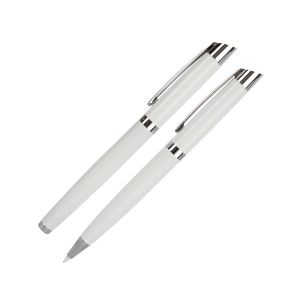 Pisalni set Wellington, vsebuje kemični svinčnik in rollerball, v darilnem pakiranju, bel.