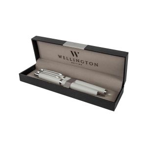 Pisalni set Wellington, vsebuje kemični svinčnik in rollerball, v darilnem pakiranju, bel.